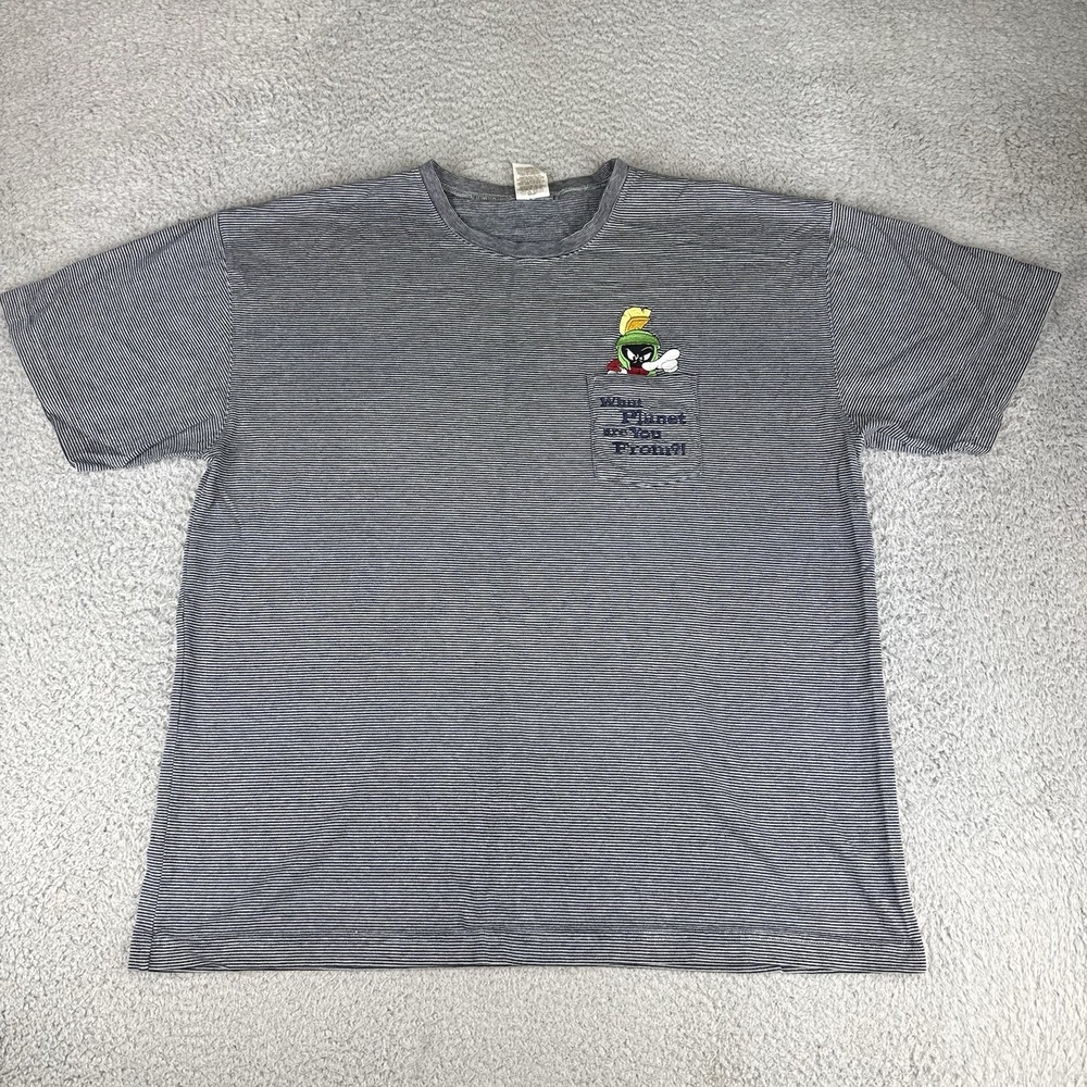 Vintage 2000 Y2k Warner Bros Marvin Martian Stripe Pocket Tee Looney Tunes‎ Xl
